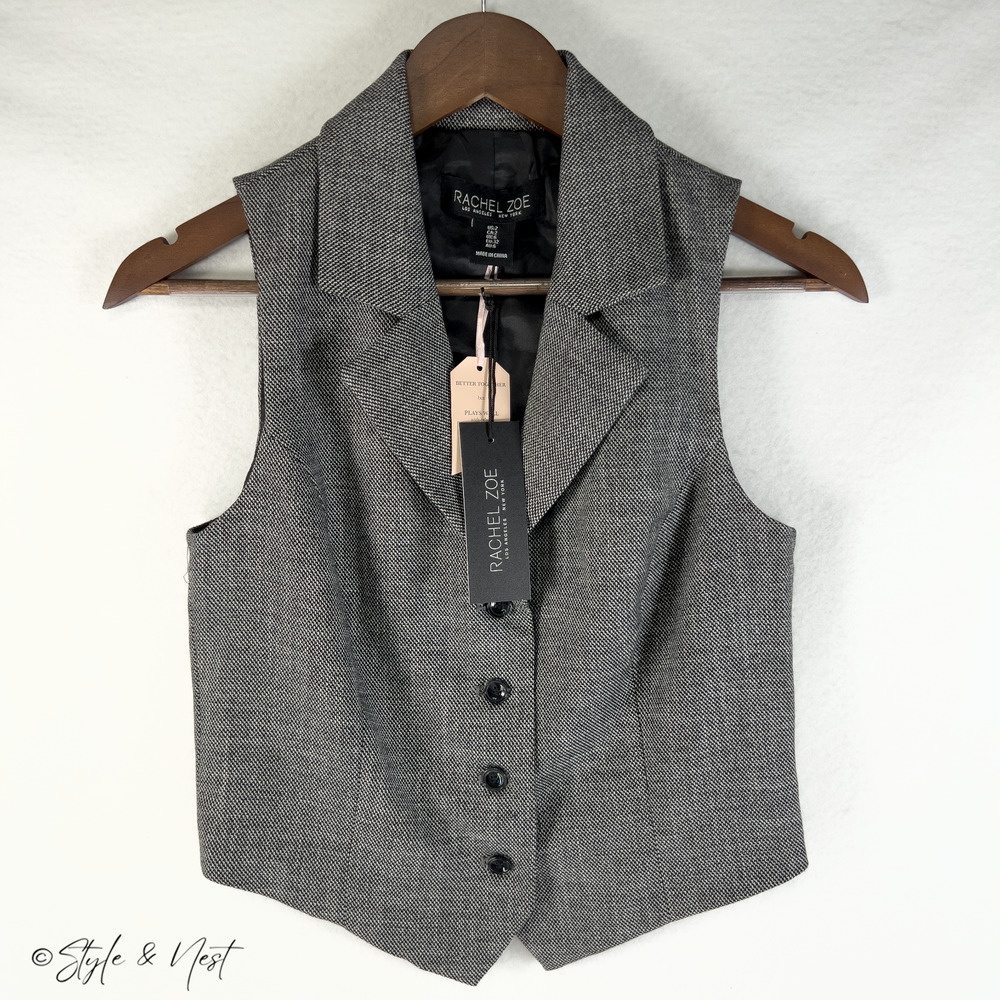 Rachel Zoe Preppy Gingham Houndstooth Button Vest Business Chic Small